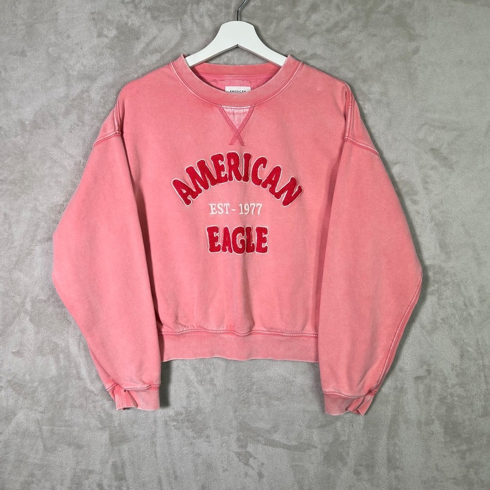 American Eagle Funday Oversized Sweatshirt Women's XS Coral Crewneck Spellout